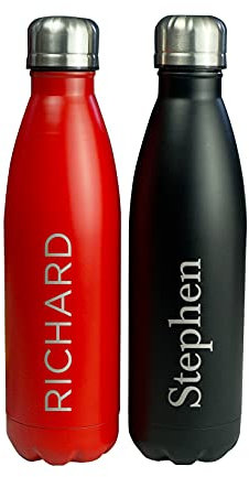 Personalised reusable stainless steel water bottle. Double wall vacuum insulated metal chilly Flask 500ML. Gym commuter water flask
