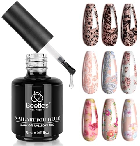 Beetles 15ml Nail Foil Glue, Foil Transfer Gel for Nails Stickers Transfer Nail Art Gel Nail Polish Soak Off LED Lamp Required Manicure DIY at Home Nail Gifts for Women