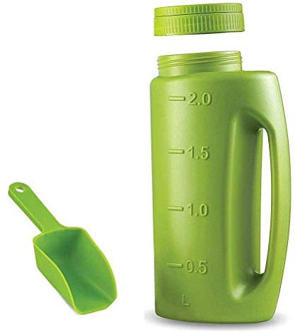 Ysoom Kleinstreuer 2 L Kleinstreuer Flasche mit Schaufel Verstellbarer Streugutbehälter und Handstreuer Sand Salz Splitt Dünger Saatgut