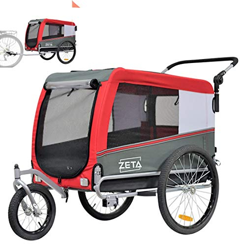 Papilioshop Zeta – 2-in-1 Fahrradanhänger und Kinderwagen für Hunde und Haustiere, Klappbar, Leicht und Stabil, Perfekt für Tiertransport und Spaziergänge (Rot L)
