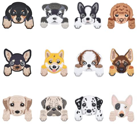 Cute Embroidered Dog Patches - 12pcs Iron On Patches for Clothes, Jackets, Backpacks - Sew On Patches - Perfect Iron On Patches for Kids - Trendy Jacket & Backpack Patches
