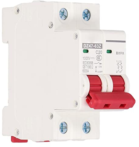 DC Leistungsschalter 1000V 20A 2-Polig,MCB Für Solar PV Stromgenerator, Photovoltaik Leistungsschalter Schienenmontage DIN DZ47‑63Z C20