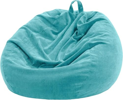 Nobildonna Funda para Silla de puf (sin Relleno) para niños y Adultos. Puf Extra Grande de 300 litros de Almacenamiento de Animales de Peluche de Pana Suave de (Cian, Grande Solo Funda)