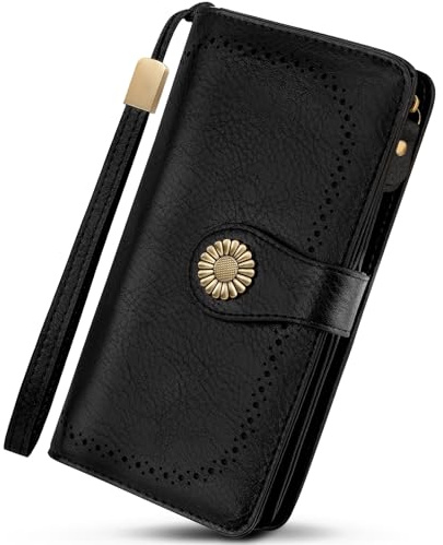 TEUEN Portafoglio Donna Grande in Pelle PU, Bloccaggio RFID Portafoglio Donna Cerniera Lunga Elegante con Portacarte, per Telefono, Libro Degli Assegni, con Cerniera Tanti Scomparti e Portamonete