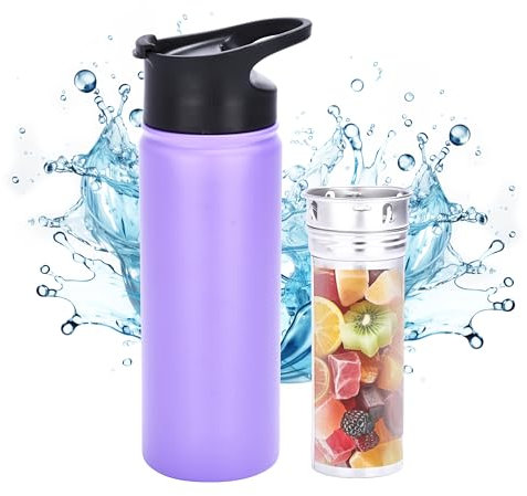 Mango Insulated Gourde avec infuseur à fruits, en acier, idéale pour les activités de plein air, garde les liquides au frais, joints toriques en silicone robuste, anti-fuite, avec infuseur, 600 ml,