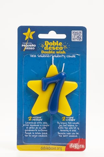 Dekora - Candela di compleanno solidale | Candele speciali a stella - Candele doppie per aiutare i bambini malati - Numero 7