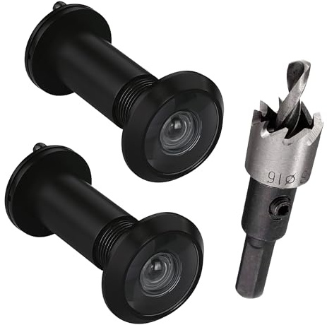 TOGU 2 PCS of peep Holes for Door with a 7/11 Drill bit Solid Brass Front Door Peephole with Optical Glass Lens Fitting Door thickn from 1-2/5 to 2-1/5 Door viewer Peephole with matt Black Finish