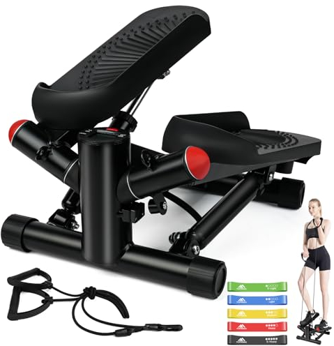 Flintronic Mini Stepper für Zuhause, Swing Stepper 150kg mit Power Ropes, Up-Down Stepper mit LCD Display, Stepper Hometrainer für Anfänger & Fitness Trainingsgerät - mit Widerstandsbändern