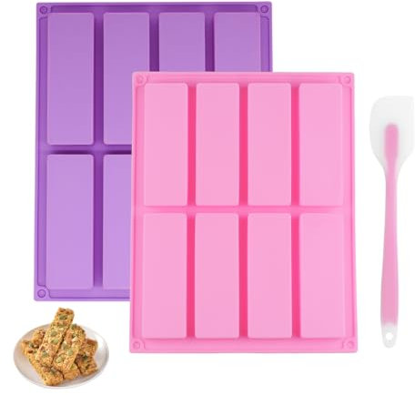 HHXUUAN Stampi in Silicone per Barrette di Cereali, 2 Pezzi Rettangolari 8 Cavità Stampi Silicone Dolci mit Spatola per Burro Muffin Brownie Pane di Mais Cheesecake