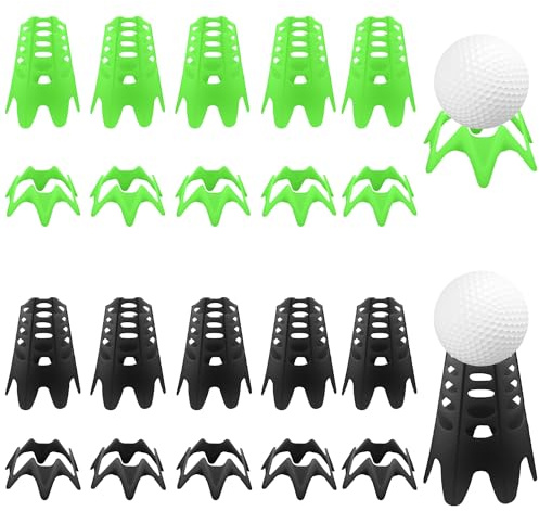 PEUTIER 20pcs Plastic Golf Tees, 10 Tall & 10 Small Golf Simulator Tees Golf Mat Tees Practice Golf Tees for Indoor Outdoor Home Winter Turf (Black, Green)