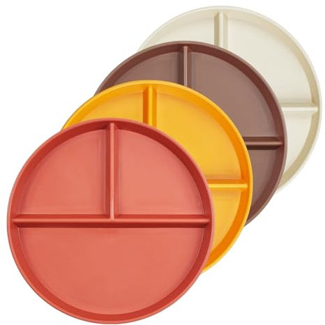 greenandlife Lot de 4 Assiettes Divisées, 22.8cm Assiette Plastique Reutilisable，Plate à Compartiments Incassable pour adultes et petits enfants, sans BPA，Passe au Micro-Ondes et au Lave-Vaisselle