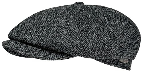 WEROR Schiebermütze Herren – Flatcap Schirmmütze Cap mit Schirm – Fischgrät - schwarzes Steppfutter - 100% Wolle - Herbst/Winter – WEROR-435.1 (57, Grau)