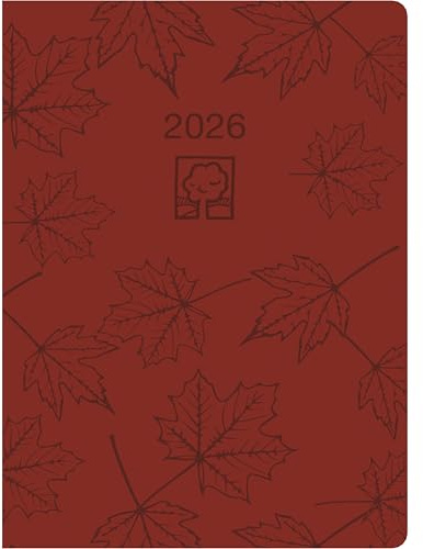 Zettler Taschenkalender 1T/1S weinrot Blauer Engel 2026 – Roter Timer 10 × 14 cm, 1 Tag pro Seite mit Stundeneinteilung 7–19 Uhr, Recyclingpapier, Blauer Engel zertifiziert