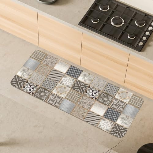 Comart - Alfombra de Cocina Austin - Impermeable - Antideslizante - Antimanchas - Lavable en Lavadora - Alfombra de poliéster - para Pasillo y Cocina - Made in Italy - Cementine Gris - 50 x 130 cm