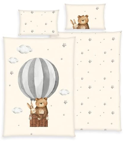 Herding Babybest - Juego de Cama con diseño de Globo aerostático, Funda de Almohada de 40 x 60 cm Aprox., Funda nórdica de 100 x 135 cm Aprox., con Cremallera y Cierre de Hotel, 100% algodón/Renforcé