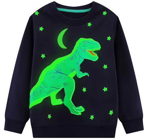 Hoseay Pojkar tröjor lyser i mörkret bomullströja barn dinosaurietryck långärmade skjortor mjuka activewear streetwear halloween ytterkläder 2–7 år, storlek 92–122