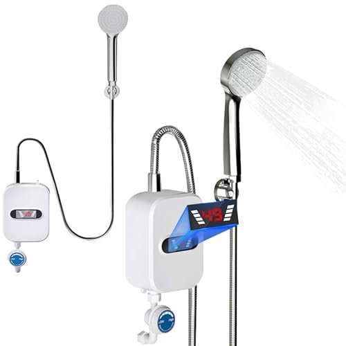 Chauffe-Eau instantané Electrique Robinet d'eau Chaude et Froide à Double Usage Instantanée Chauffe Robinet 220V 3500W avec Affichage de la Température et Douche Amovible Tete (Avec Contre fuites)