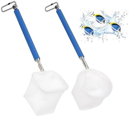 JUGUTA 2 Piezas Red Para Gambas De Acuario Pequeña Red De Pesca Con Mango Extensible De Acero Inoxidable Malla Suave Redonda/Cuadrada Para Acuarios Y Estanques Pequeños