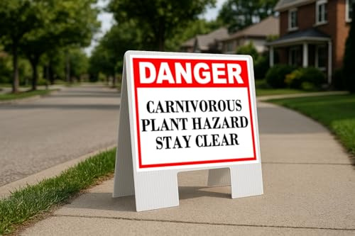 Carnivorous Plant Hazard Stay Clear Danger Folding Coroplast A-Frame Double-Sided 23in x23in