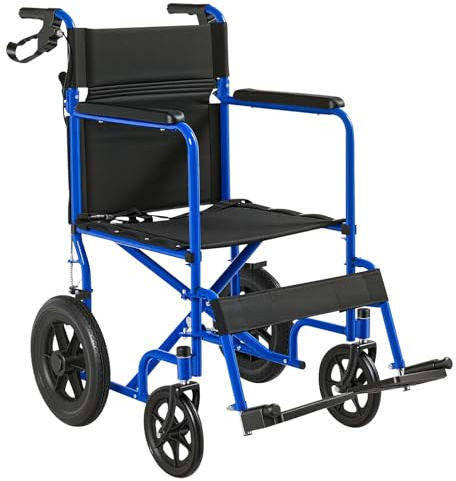Panana Ultra Lightweight Wheelchair, Foldable Attendant and Transport Wheelchair for Adults (Blue, 12'' Wheels with Hand Brake)