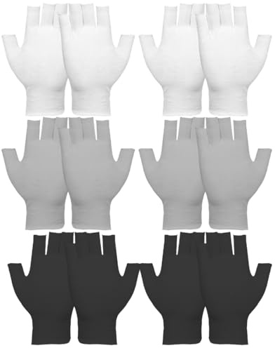 PBAHAUP 6 Paia Guanti Idratanti Senza Dita, Guanti in Cotone Bianco per Adulti, Guanti Protezione UV per Unghie, Comodi per Guidare e Dormire, Materiale Morbido