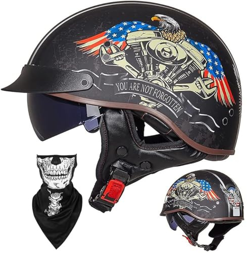 Retro Motorcykel Open Face-hjälm - ECE DOT-godkänd Halvhjälm Med UV-beständigt Visir, Justerbar Passform Aerodynamisk Design