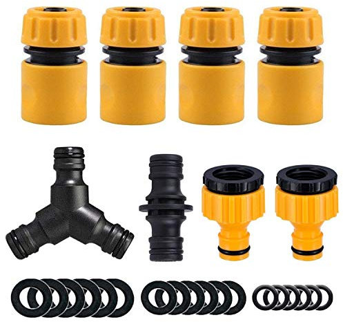 Topways® Hose Connectors Fitting Set, Including Hose End Quick Connector, 2 in1 Threaded Tap, Double Male Snap Connector, Y Splitter, Hose Washer & O Rings Spares Kit