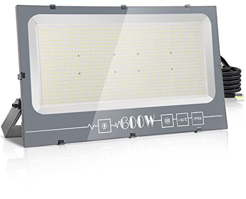 Royana Foco LED de 600 W, 60000 lm, foco exterior superbrillante, IP66 impermeable, 6000 K, luz blanca de día, iluminación exterior, iluminación industrial para garaje, campo deportivo