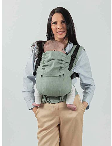 Isara The One Baby Carrier für Neugeborene ab Geburt (0-4 Jahre) bis 20 kg –mitwachsende Fullbuckle Rucksacktrage mit Schnallen ohne Binden –Bauch-, Hüft- & Rückentrage –Babytrage (Sage Green Linen)