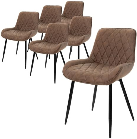 ML-Design Set om 6 matstolar Matstol med ryggstöd och armstöd, brun, PU-imitationslädersits, metallben, köksstolar vardagsrumsstolar vardagsrumsstol stoppad stol