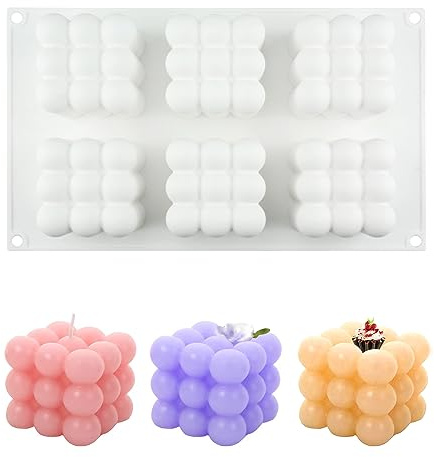LUCKNIGHT Bubble ljus – 6 håligheter ljusformar silikon, 3D-ljusformar för gjutning, för gjutning som hemdekorationer, pysselornament, gör-det-själv doftljus, tvål