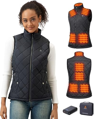GOTOBI Gilet Chauffant Femme avec Batterie de 7,4V 16000mAh - Veste Chauffant Femme avec 9 Zones de Chauffage et 3 Températures Réglables,Doudoune Chauffante pour Activités de Plein Air Randonnée Ski