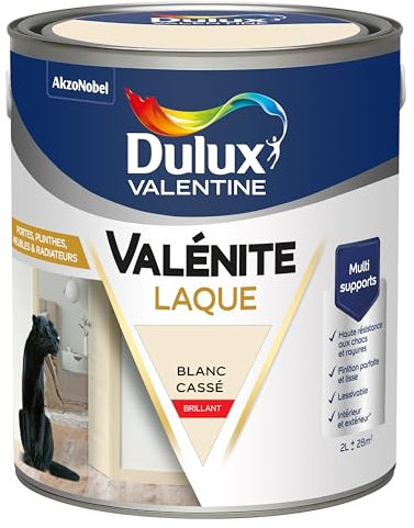 Dulux Valentine Peinture Laque Valénite Intérieur et Extérieur Multi-supports - Finition parfaite et lisse, Formule Haute Résistance - Brillant Blanc Cassé 2 L