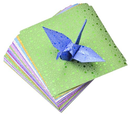 URROMA URROMA Carta per origami glitterata, 84 pezzi di carta per origami con motivo pentagramma Carta per origami a mano perlescente quadrata per arti e mestieri fai da te, 15 cm