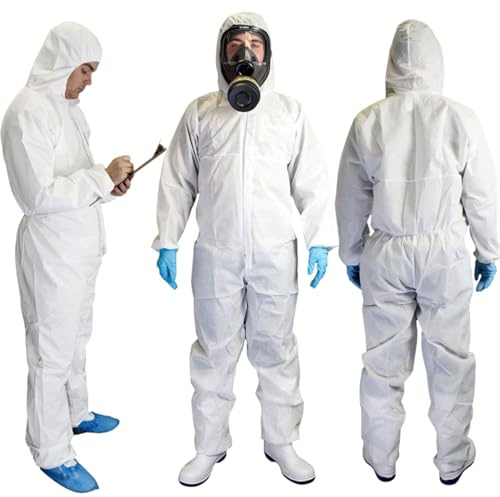 SupremeTTF Pack of 5 - Disposable Work Overall with Hood, Chemical Protection Type 5/6, Waterproof Coverall Suit, Industrial Safety Workwear, Men Women (2XL)