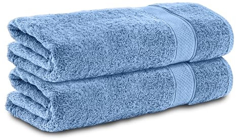 Komfortec 2er Set Duschtücher, 70x140cm Größe, Doppelpack,%100 Baumwolle, Handtücher, Frottee, Weich, Saugstark, Hellblau