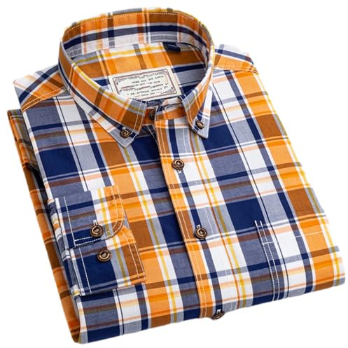 Adhdyuud Camicie casual da uomo in 100% cotone scozzese primavera business manica lunga classica a quadri camicia morbida, T0c16-05, XL