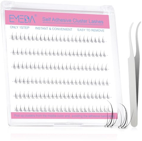 EMEDA Selbstklebende untere Wimpern vorgeklebte Büschel wimpern in D curl 8-14mm natürlich aussehende Wimpernbüschel mit Pinzette, DIY Untere Wimpern extension set