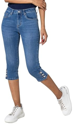 Nina Carter P516 dam Capri Slim Fit jeans HIGH midja sommar jeans, Blå (P516-5), XXL smal
