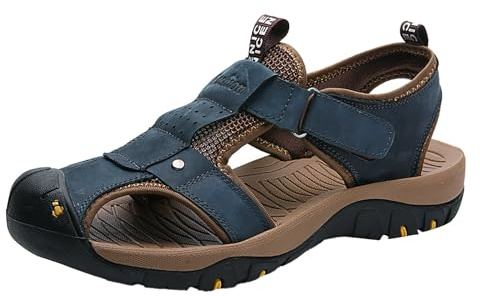vejtmcc Sandalias de Trekking para Hombre de Piel, Transpirables para Exteriores, Playa, Pescadores de Agua, Senderismo, Cerradas