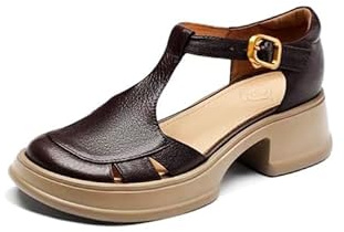 DUOMIYX Sandali Donna Retro Tacco A Blocchi Con Suola Spessa Chiusa Sandali Casual Versatili Sandali Romani-Marrone Scuro-36