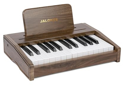 JALOKEE Tastiera per pianoforte per bambini, pianoforte digitale per bambini, strumento musicale educativo giocattolo, giocattolo in legno per ragazze e ragazzi (Noce, 25 Tasti)