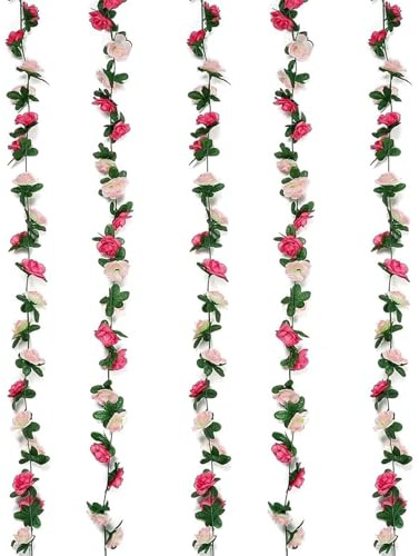 5 stycken konstgjord girlang, 2,5 meter, konstgjord blomgirlang, utomhus, hängande girlang, konstgjorda blommor, dekoration för fest, trädgård, dekoration, fest, väggdekoration (rosa)