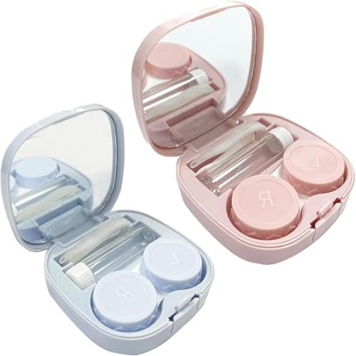 Fizzix 2 PCS Travel Contact Lens Case with Mirror - Portable & Stylish, Ideal for Soft and Hard Lenses, Leak-Proof Design