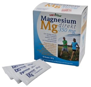 Amosvital Magnesium direkt 350 mg - 100% Tagesbedarf - Direktgranulat zur Einnahme ohne Flüssigkeit - 60 Portionen - 2 Monatspackung - Orangengeschmack