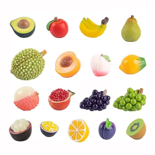 Mellsunny 17 figuras de frutas artificiales de resina en miniatura, modelos de frutas pequeñas, accesorios de fotos para el hogar, cocina, fiesta, tienda, exhibición, festival, decoración