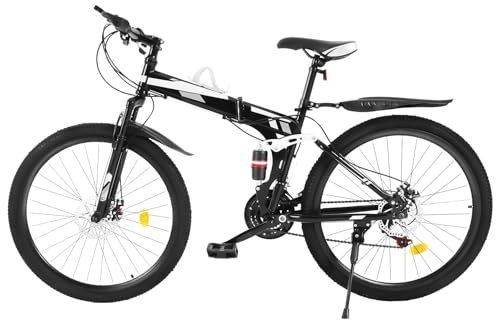 MIUKYUI Bicicletta da mountain bike da 26 pollici, regolabile a 21 marce, con parafango e porta bevande, mountain bike, per ragazze, ragazzi, uomini e donne, portata: 120 kg (nero + argento)