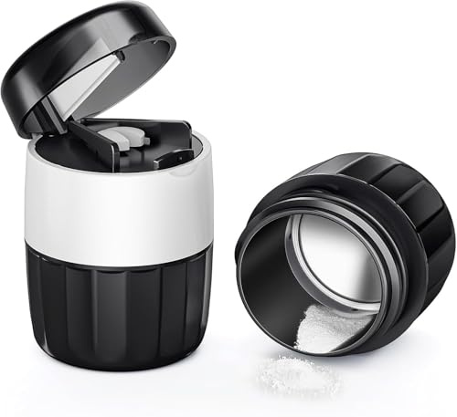 3 in 1 Tablettenmörser, Tabletten Zerkleinern mit Tablettenschneider, Tablettenzerkleinerer mit Edelstahl-Mahlkopf, Mörser Tabletten mit Tablettenfach, Multifunktionaler Schneller Tablettenmörser