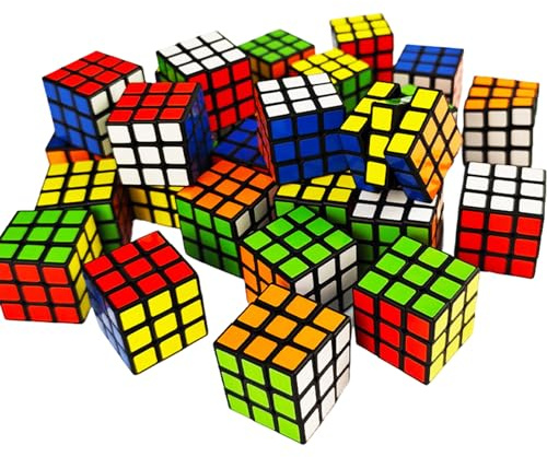 Lot de 24 Mini Rubix Cubes Magiques 3 x 3 x 3 Cm Écologiques et Colorés pour Anniversaires Enfants Noël Jeux Voyage Cadeaux Sacs Surprise Récompenses École