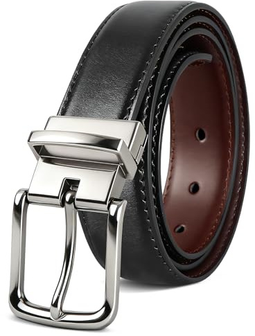 Fiwnieu Mens Reversible Leather Belt 1.25in Trimmable Dress Casual